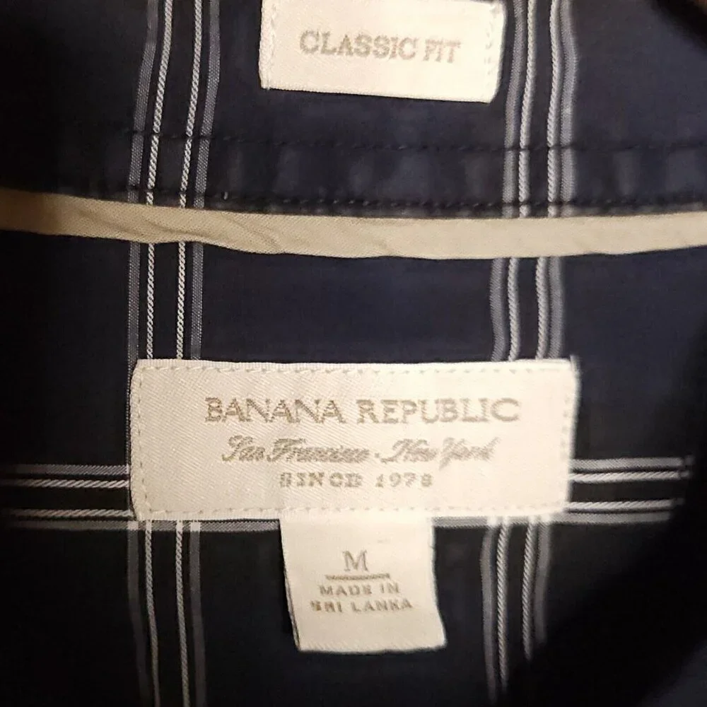 Banana Republic Blue White Classic Fit Check Button Down Medium